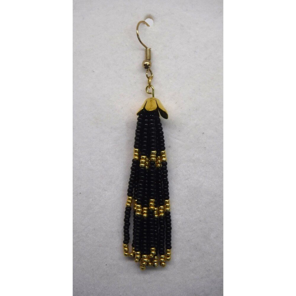 Earrings Beaded Gold & Black - Picture 3 of 3